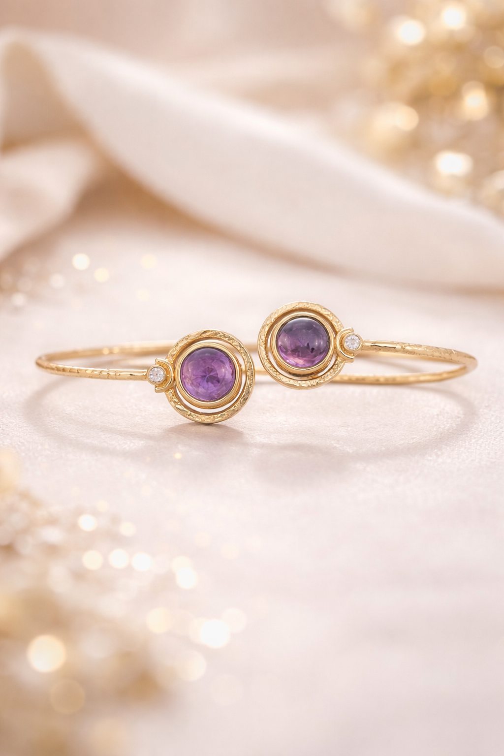 Amethyst Dual Stone Gold Handcuff Bracelet