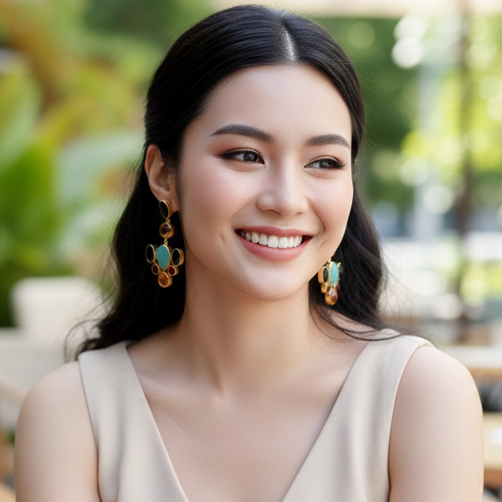 Multicolor Gold Plated Brass Stone Earrings