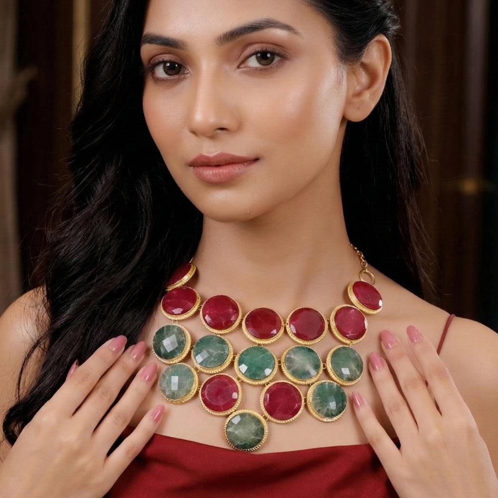 Emerald Radiance Gold-Plated Statement Necklace