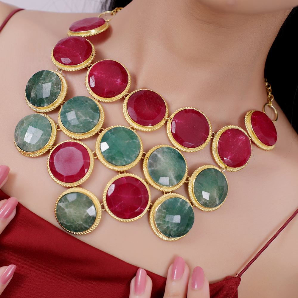 Emerald Radiance Gold-Plated Statement Necklace
