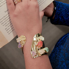 Gold Plated Brass Cuff Natural Stone Bracelet