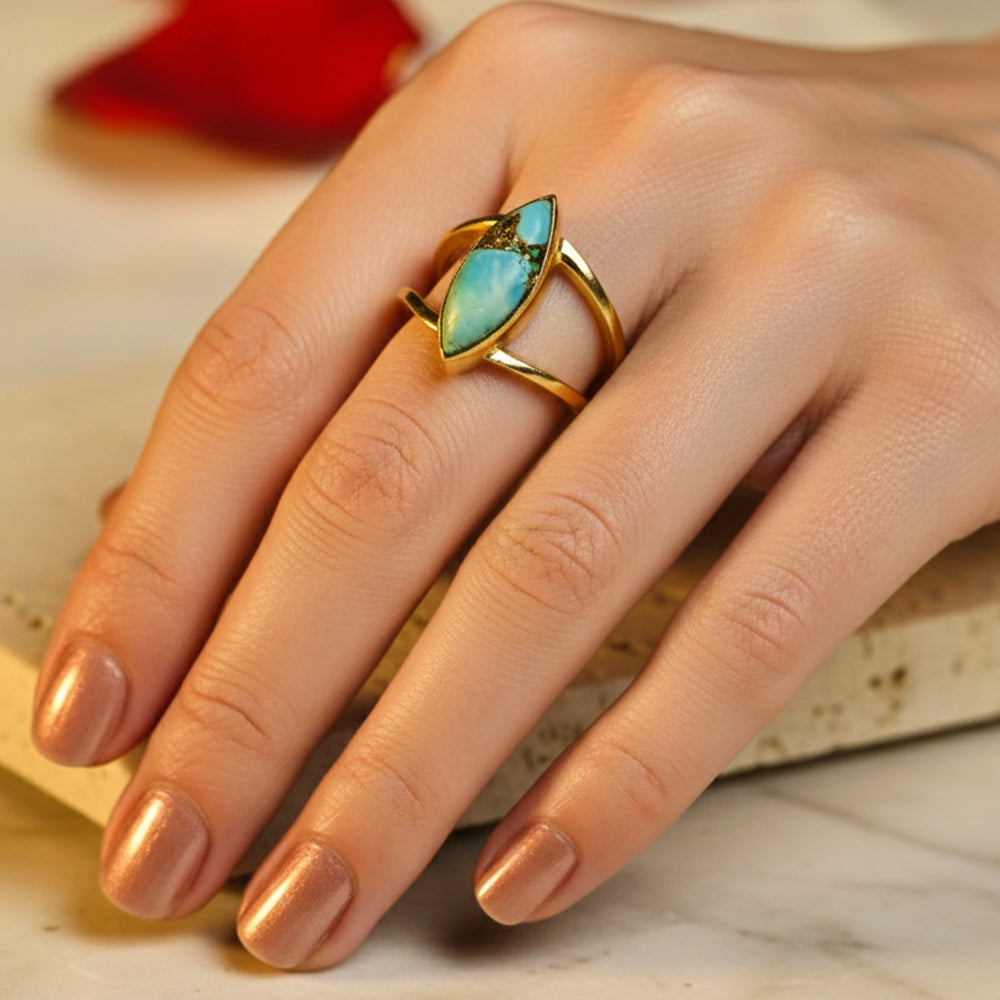 Gold Turquoise Stone Marquise Shape Ring