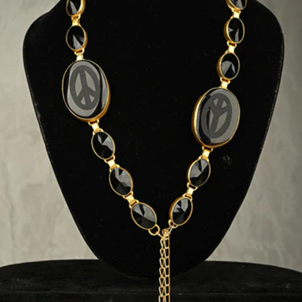 Black Onyx & Glass Gemstone Necktie Necklace