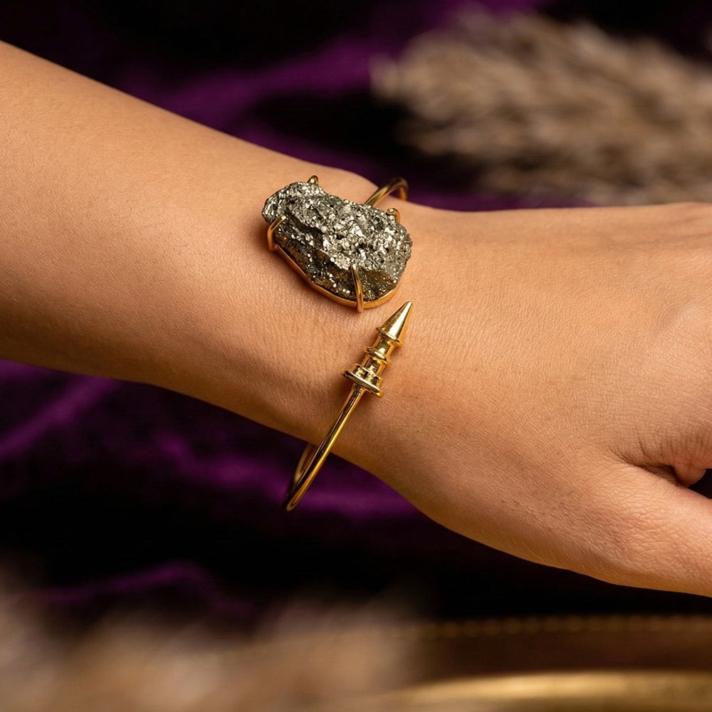 Gold Pyrite Adjustable Handcuff Bracelet