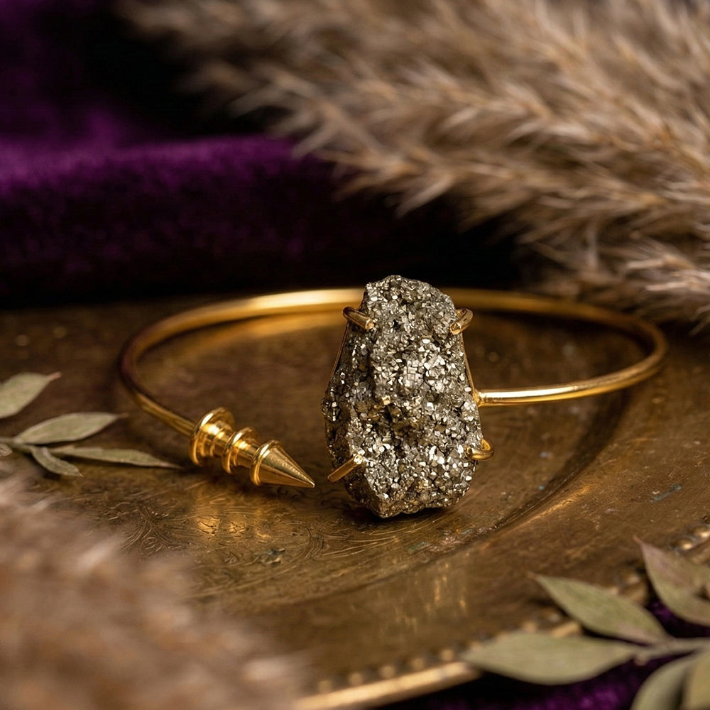 Gold Pyrite Adjustable Handcuff Bracelet