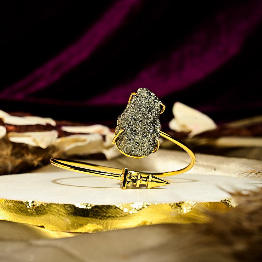 Gold Pyrite Adjustable Handcuff Bracelet