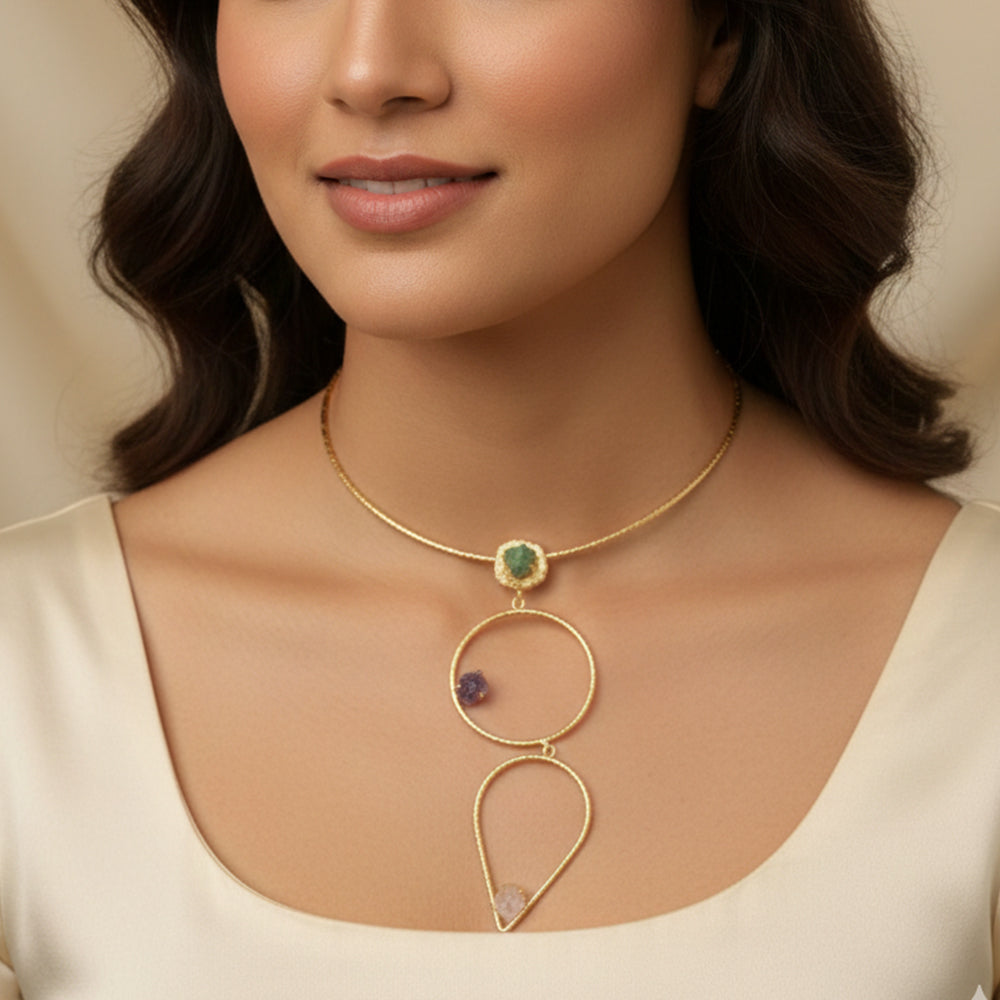 Gold Dangle Handcrafted 3 tier necklace