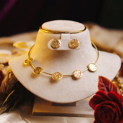 Minimalist Brass Hammered Necklace Earring Set