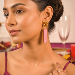 Golden Heart Drop Earrings with Pink MOP