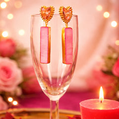 Golden Heart Drop Earrings with Pink MOP