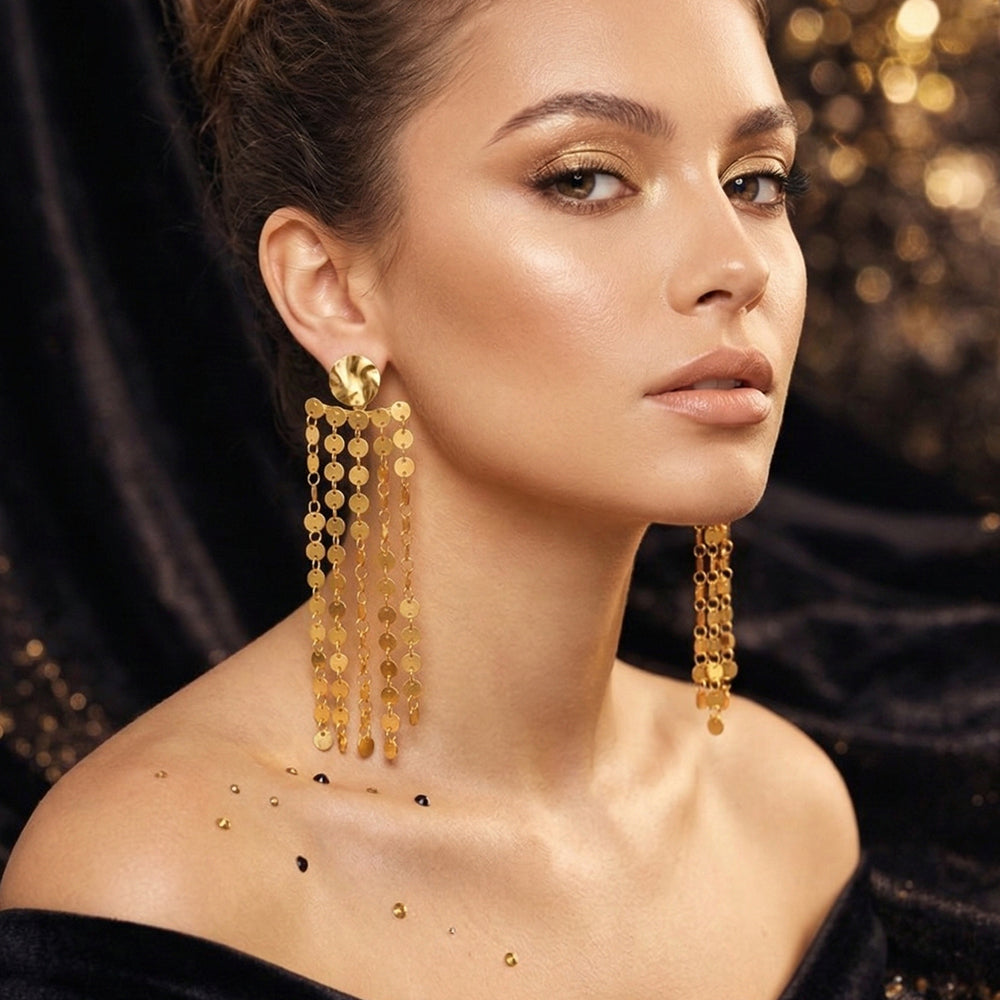 Classic Gold Tassel Statement Earrings