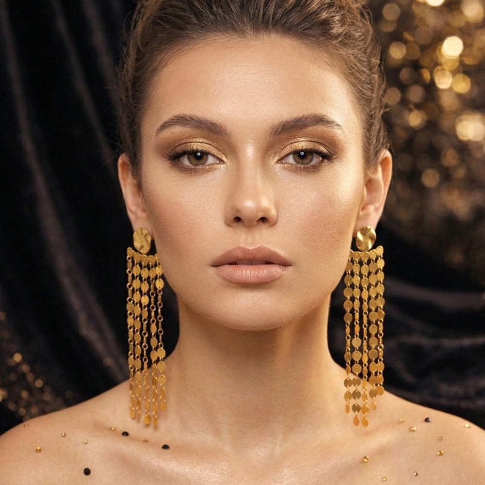 Classic Gold Tassel Statement Earrings