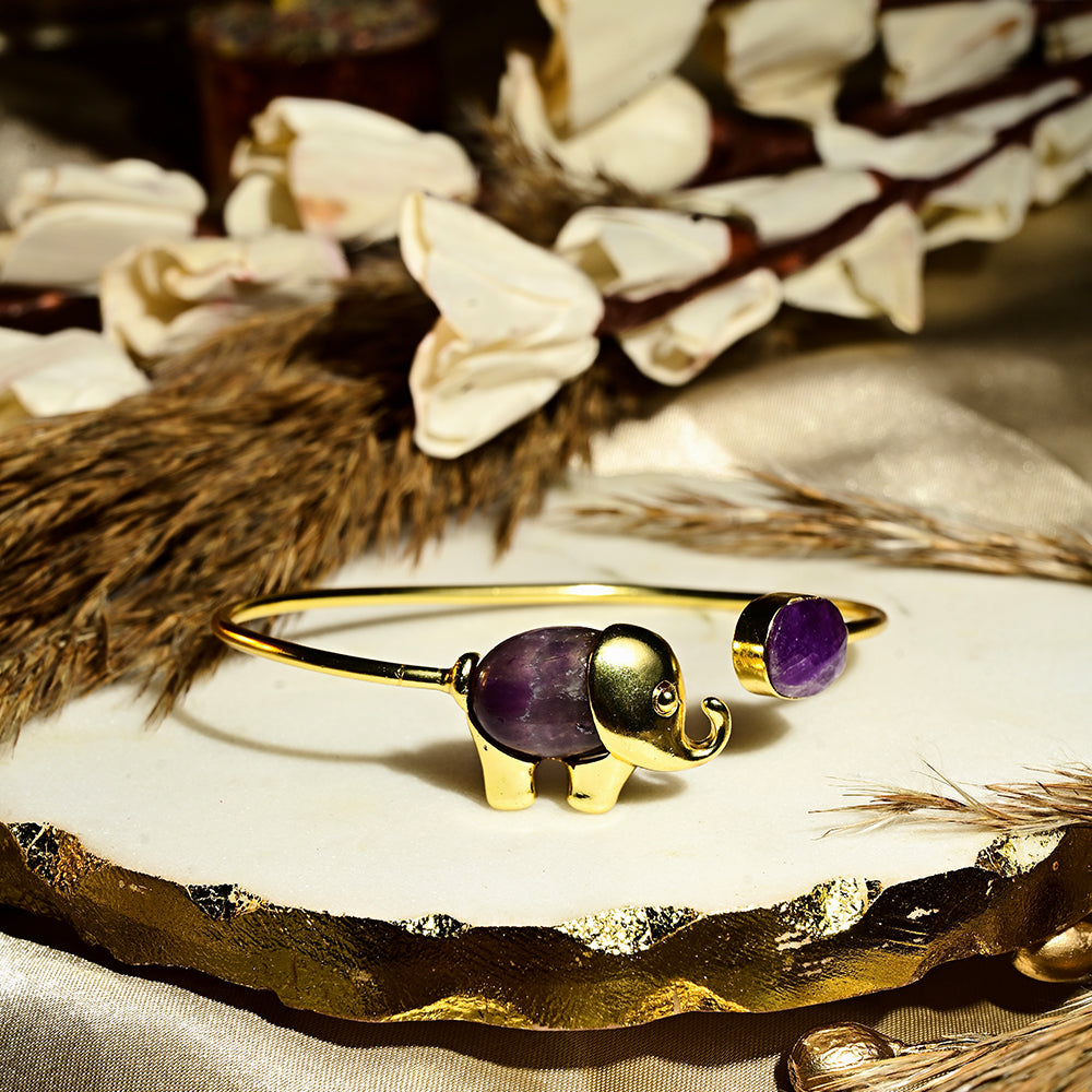 Gold Amethyst Stone Elephant Handcuff