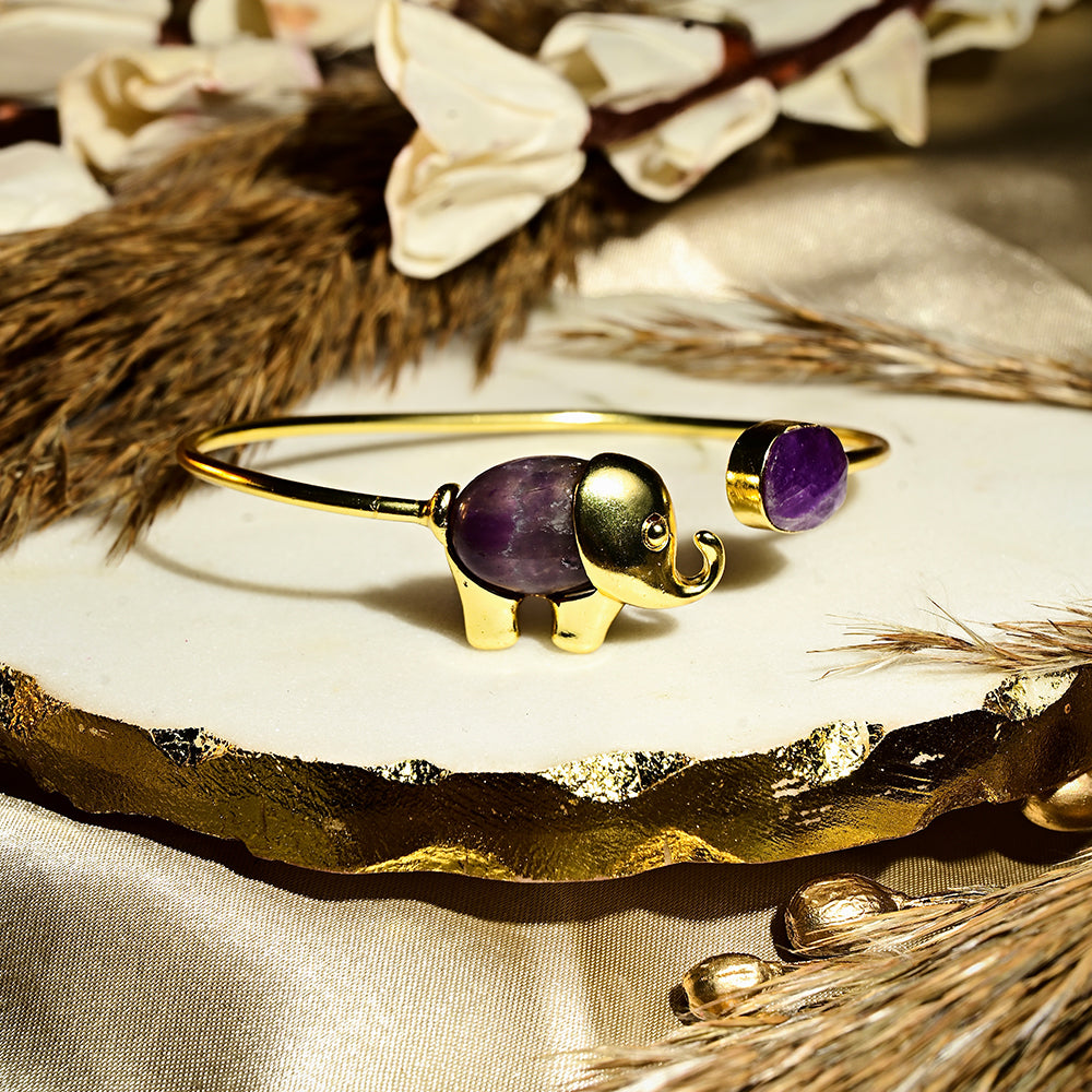 Gold Amethyst Stone Elephant Handcuff