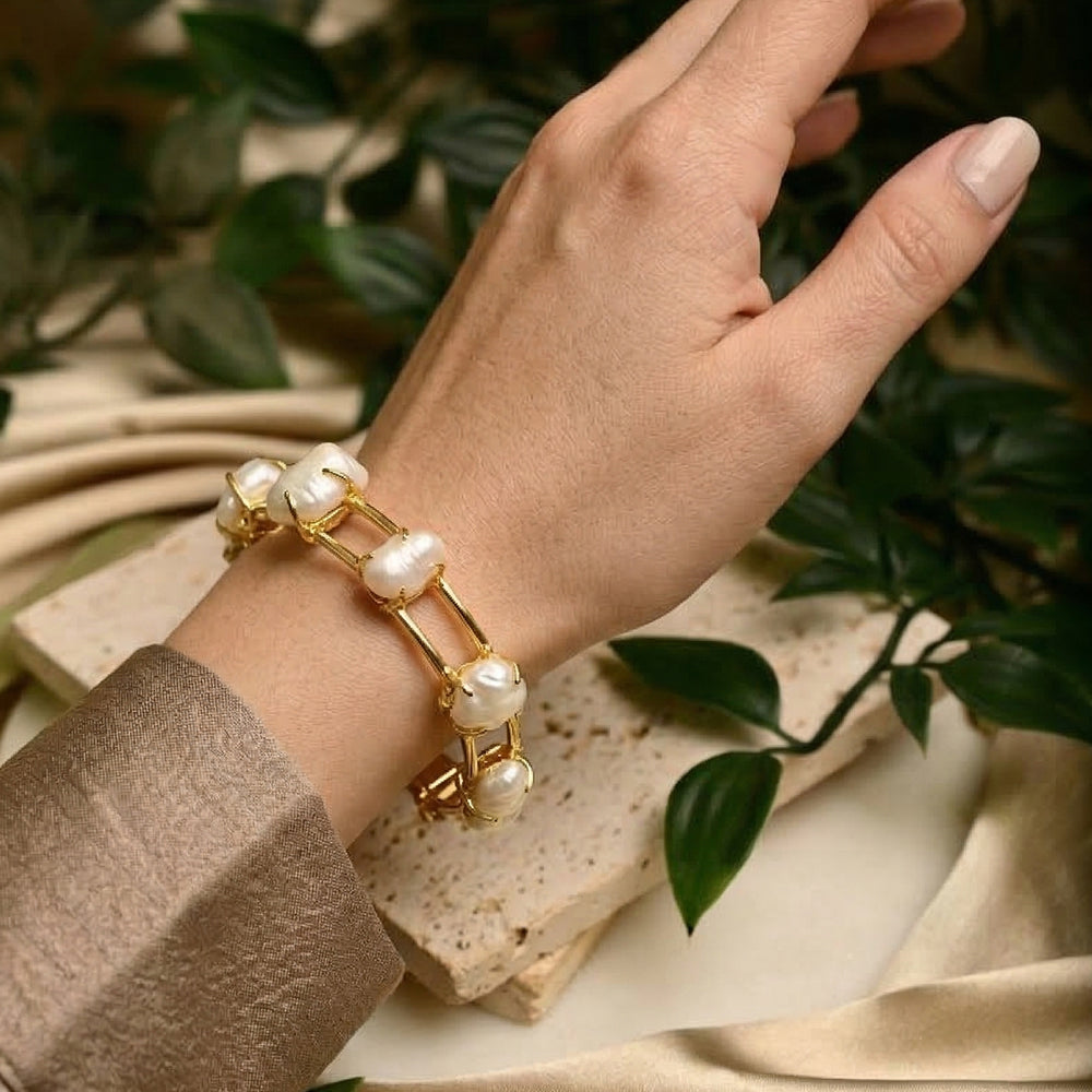 Baroque Pearl Gold Tone Handcuff Bracelet