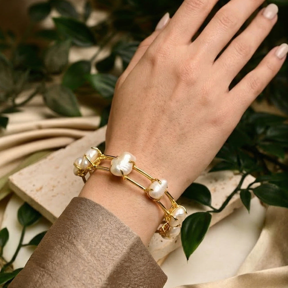 Baroque Pearl Gold Tone Handcuff Bracelet