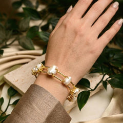 Baroque Pearl Gold Tone Handcuff Bracelet