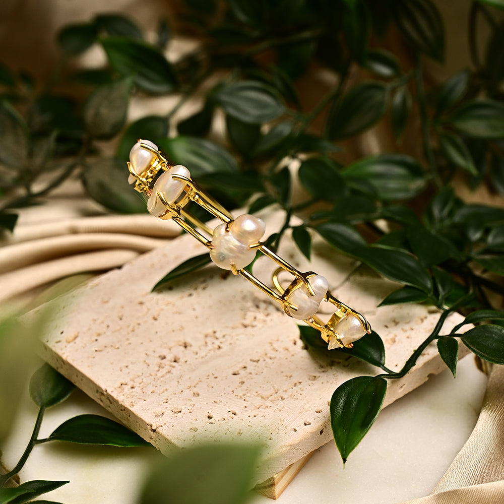 Baroque Pearl Gold Tone Handcuff Bracelet