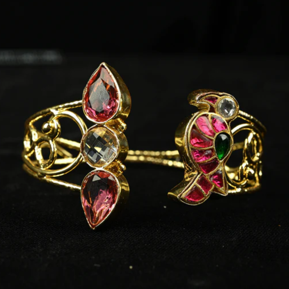 Panchi Kundan Gold-Toned Handcuff Bracelet