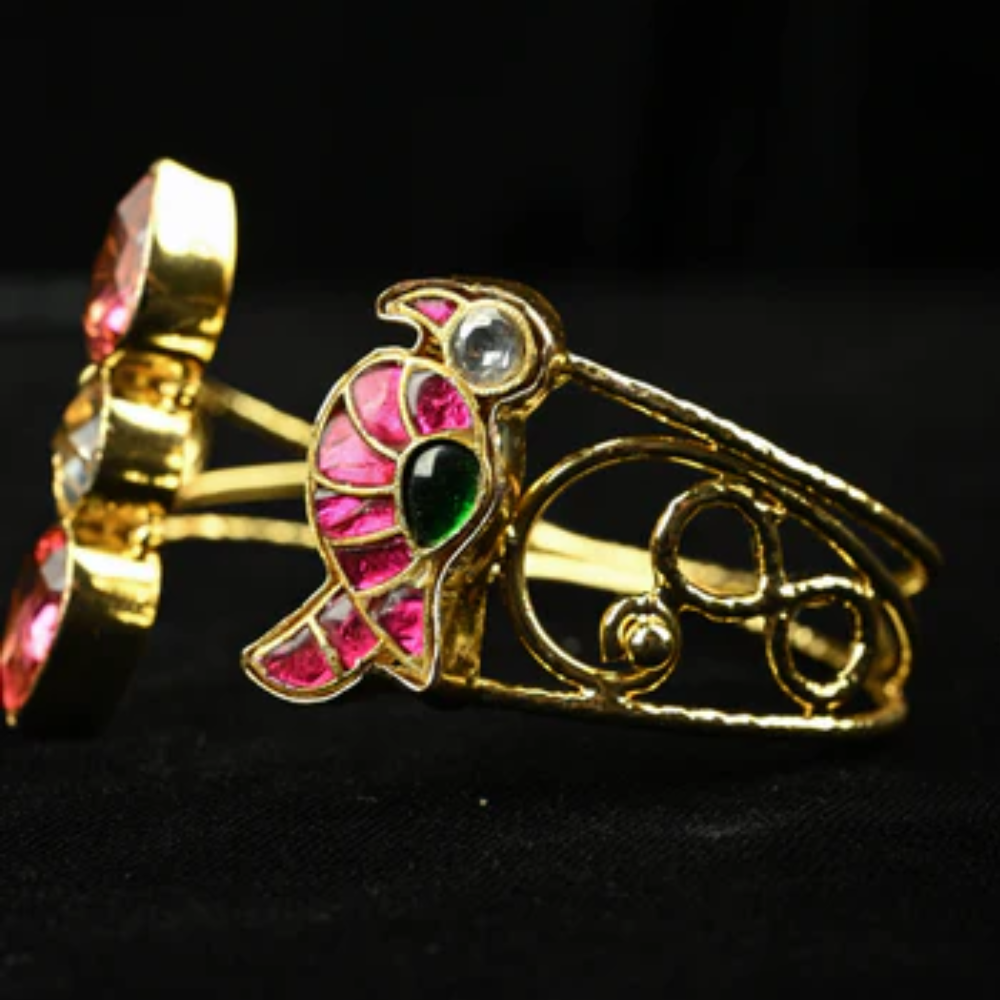 Panchi Kundan Gold-Toned Handcuff Bracelet