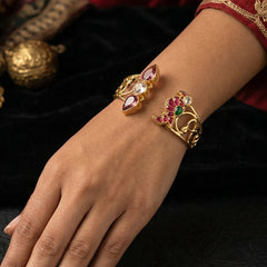 Panchi Kundan Gold-Toned Handcuff Bracelet