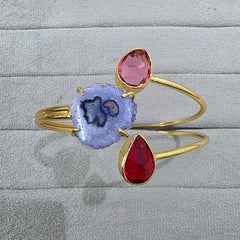 Royal Trio Blue Agate & Dual Ruby-Pink Stone Handcuff