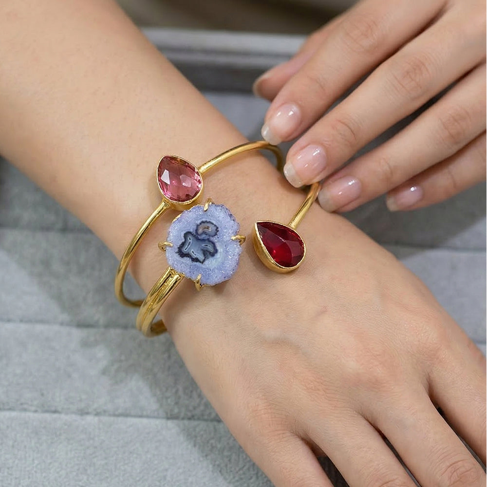 Royal Trio Blue Agate & Dual Ruby-Pink Stone Handcuff