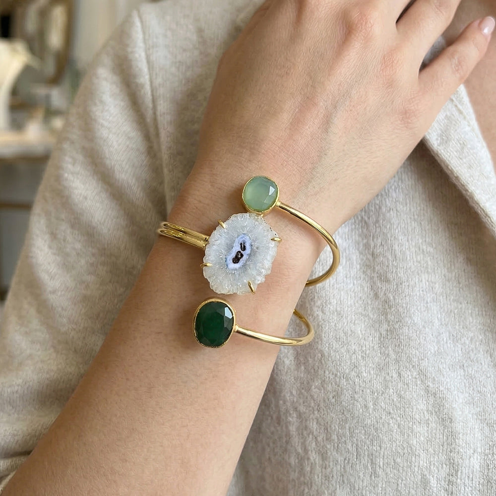 Trinity Agate Green Luxe Stone Handcuff Bracelet