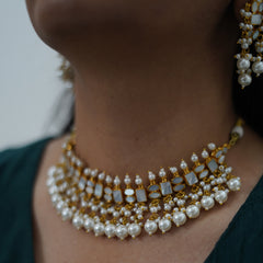 Regal Pearl Drop Necklace Set Earrings