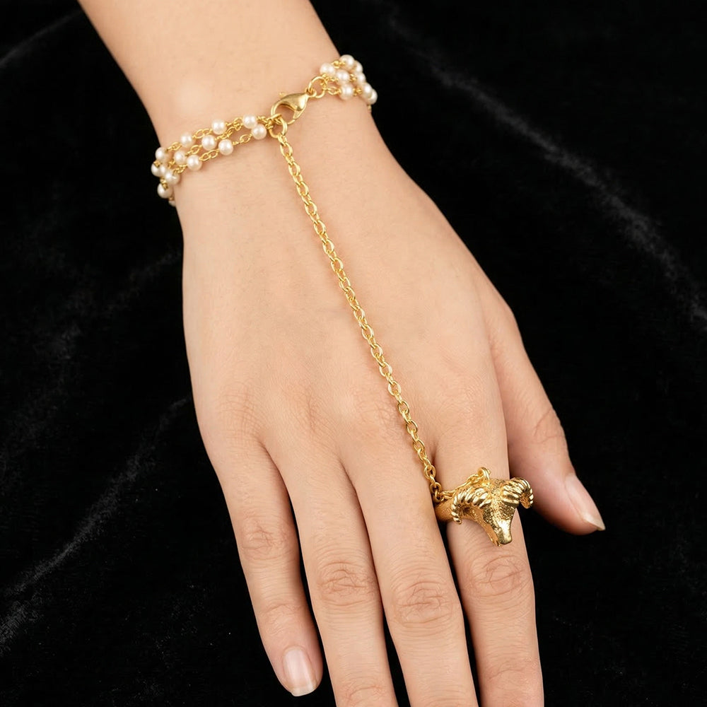Gold Tone Hand Harness Bracelet Hathphool Jewelry