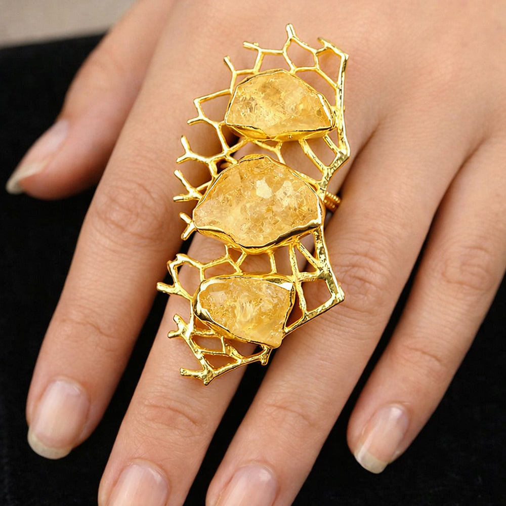 Raw Citrine Cluster Adjustable Cocktail Ring