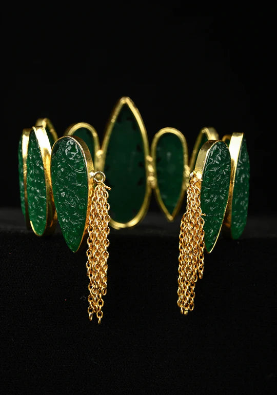 Green Carved Onyx Stone Handcuff Bracelet