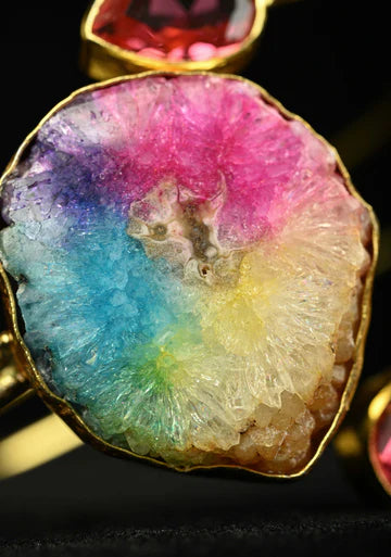 Rainbow Solar Agate Statement Handcuff Bracelet