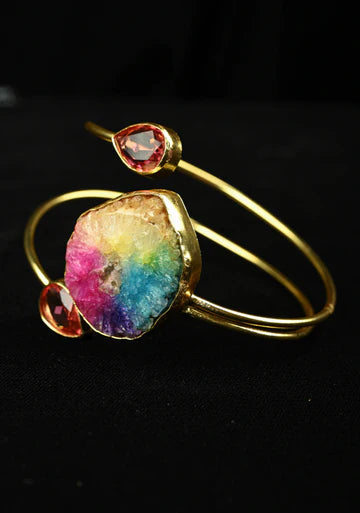 Rainbow Solar Agate Statement Handcuff Bracelet