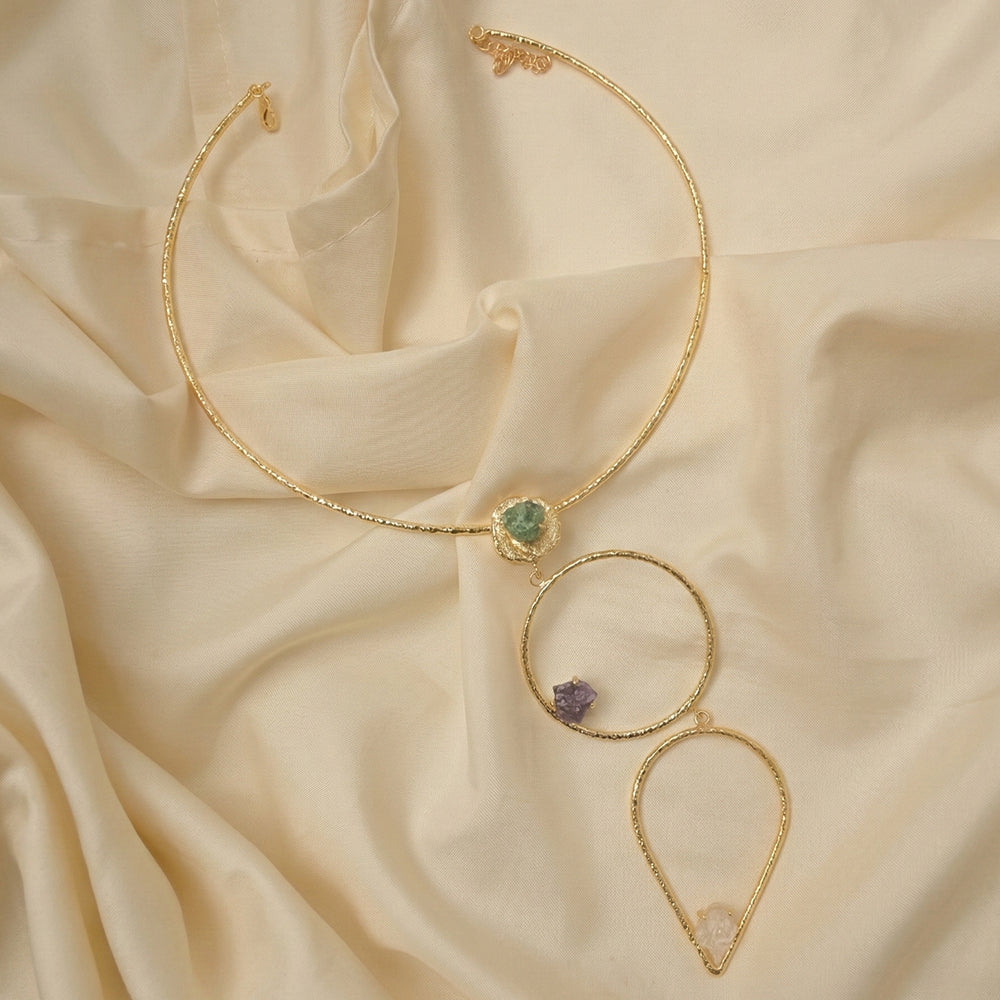 Gold Dangle Handcrafted 3 tier necklace